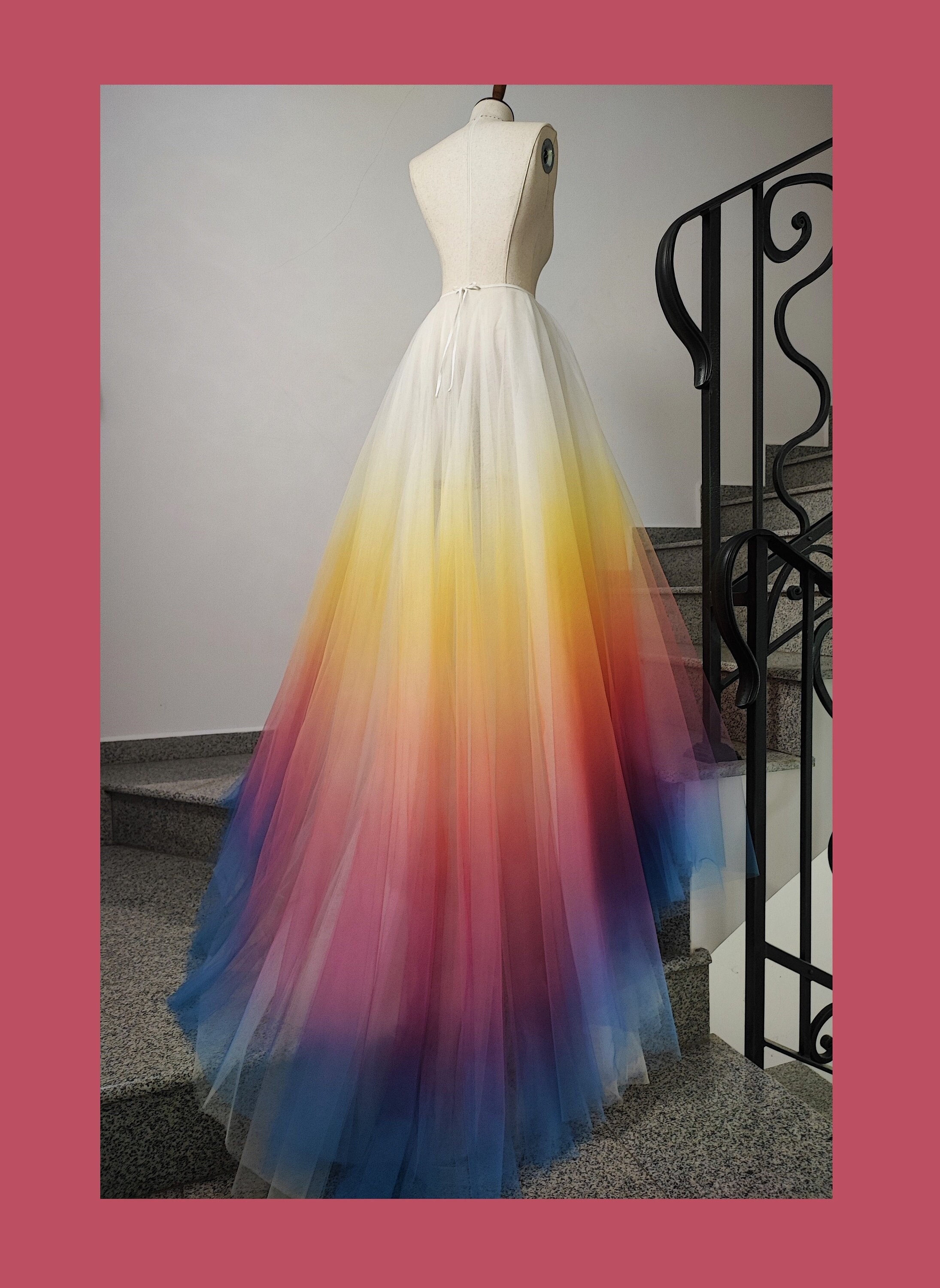 Pastel Rainbow Tulle Fabric for Wedding Ball Gown Prom Dress