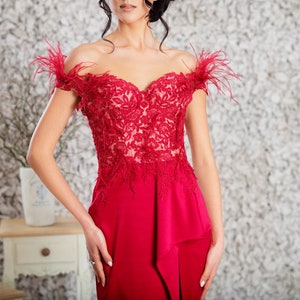 Sexy red dress, Red prom dress, Mermaid sheath dress, Romantic cocktail dress, Elegant evening dress, Mother of the bride dress
