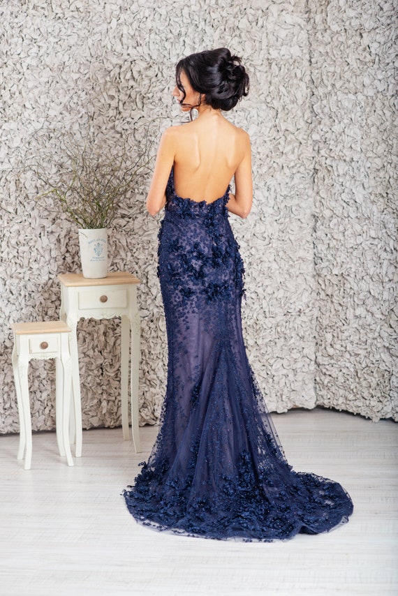 Blue cocktail dress Long formal dress Mermaid dress Romantic dress Long prom dress Elegant evening dress