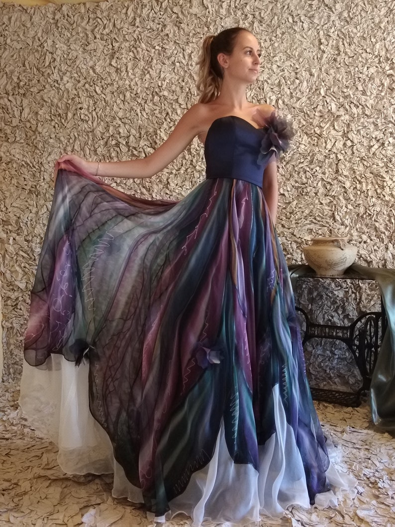 Hand painted dress, Ball gown, Prom dress, Long formal dress, Colorful dress, Floral maxi dress, Sleeveless dress, Formal dress Evening gown image 8