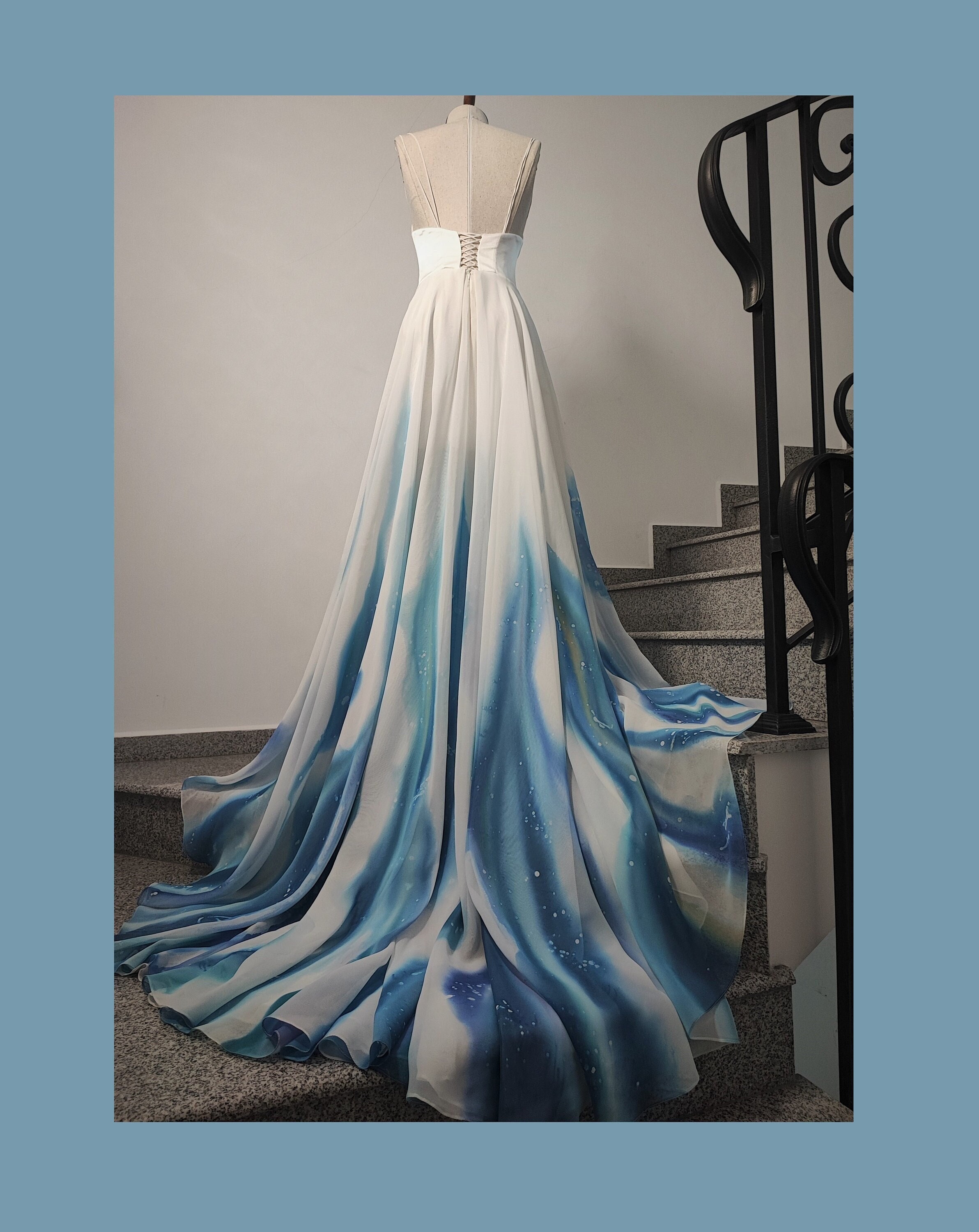pink and blue prom dress Long Embroidered-Lace Prom Dress with Sheer Waist Neon Orange / 8