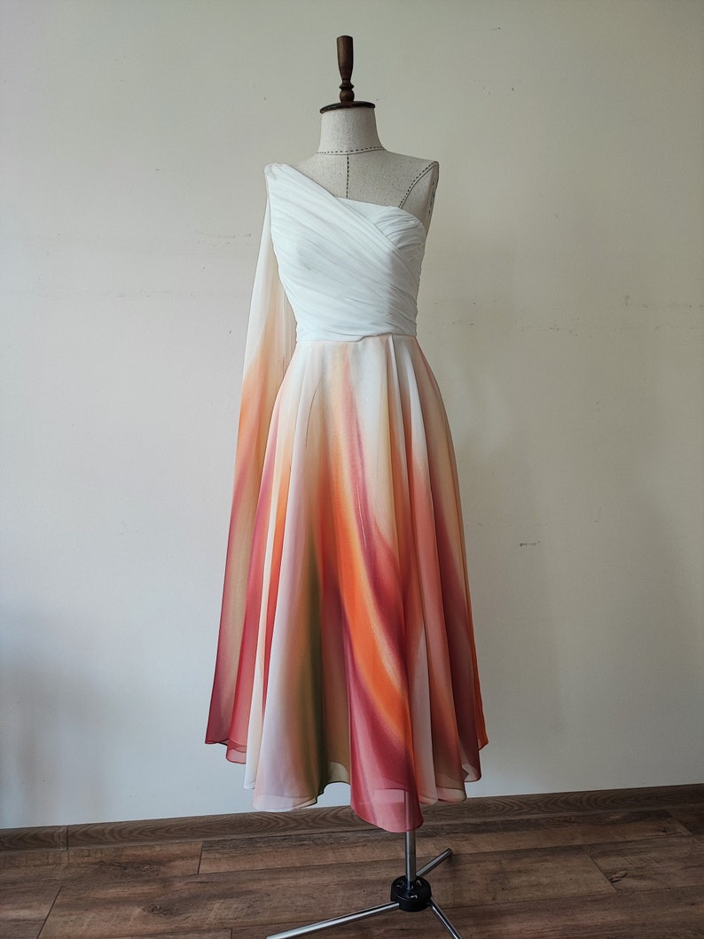 Hand painted ombre wedding skirt/dress, Long formal skirt/dress, Colorful/colored tea length wedding dress, Floral maxi dress, Evening gown image 1