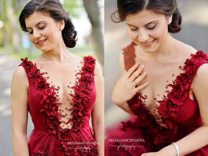 Wine red prom dress Long evening dress in burgundy Long bridesmaid dress or gowns Couture elegant dress Romantic wedding guest dress