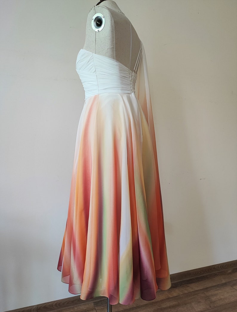 Hand painted ombre wedding skirt/dress, Long formal skirt/dress, Colorful/colored tea length wedding dress, Floral maxi dress, Evening gown image 5