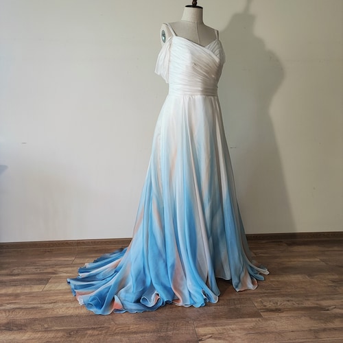 beach teal ombre wedding dress Three Piece Ombre Beach Wedding Dresses with Lace Crop Top AWD1444