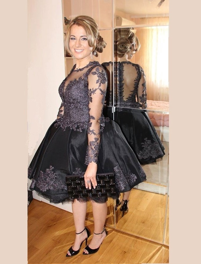 Black Wedding Dress Short Lace Bridal ...