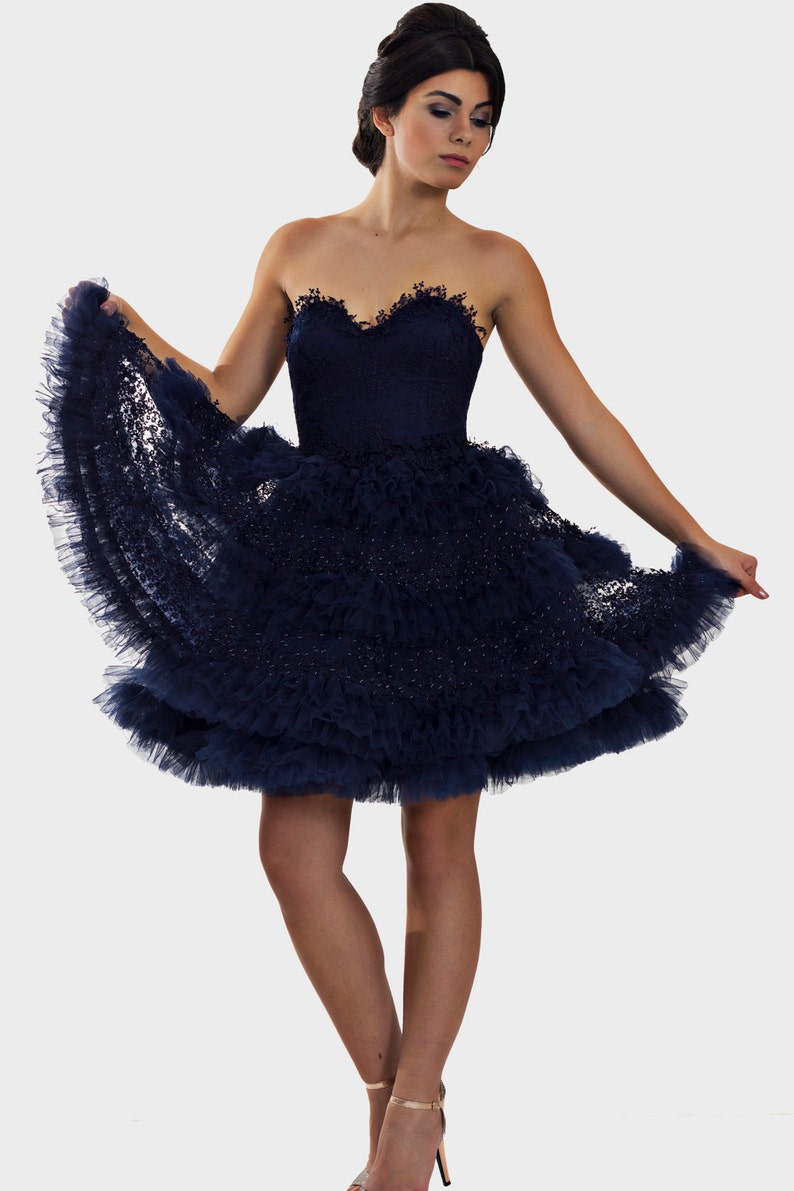 Blue Blush Dress Knee Length Dress Romantic Short Dress Prom Etsy