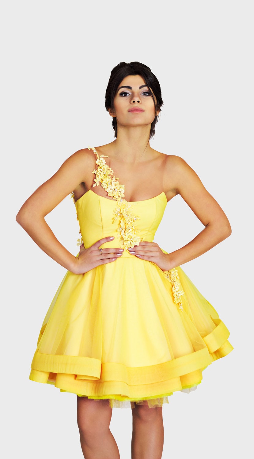 white christmas dresses Jovani Short Yellow Strapless Party Dress 23743 Yellow / 00 main image 1