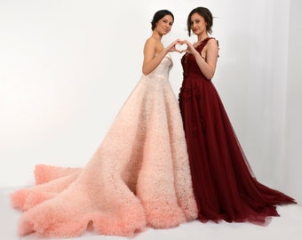 Ombre dress in pink, Sleevless ball gown, Long dress with corset, Unique handmade couture dress, Pink prom dress, Long evening dress,