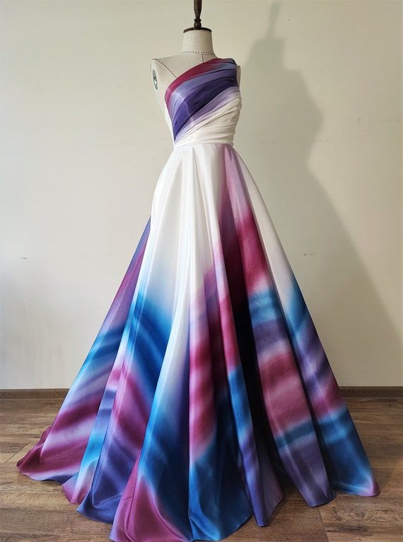 blue and purple ombre wedding dress Hand Painted Taffeta Dress.ombre Wedding Dress.prom Dress.magenta Wedding Dress.maxi Taffeta Dress.colors of Your Choice Tulle