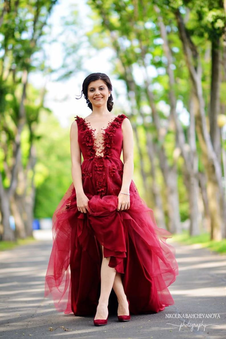 Wine red prom dress Long evening dress in burgundy Long bridesmaid dress or gowns Couture elegant dress Romantic wedding guest dress