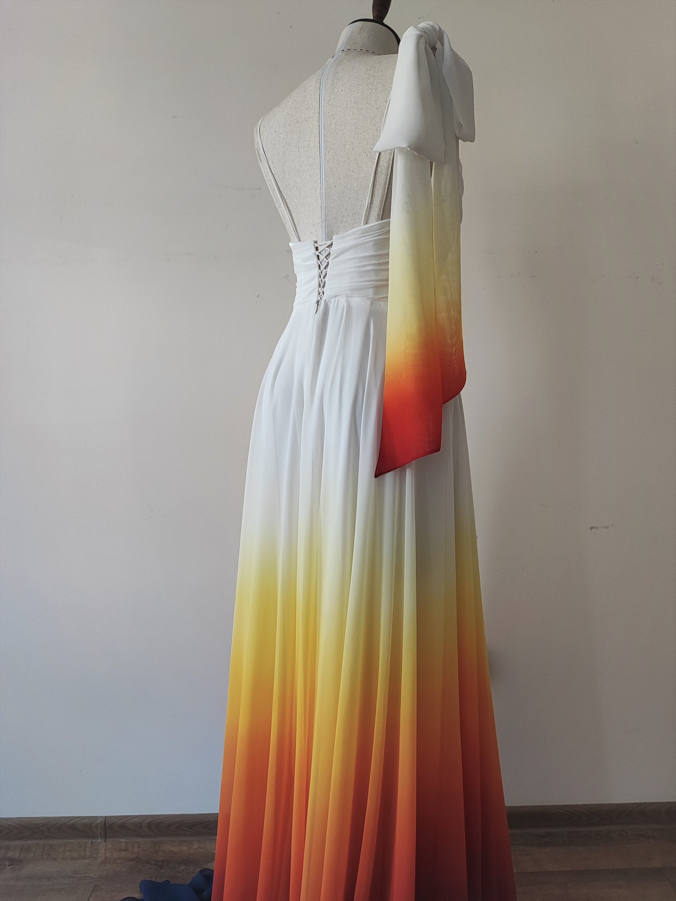 New Hand painted ombre wedding dress. Sunset wedding dress. Colorful wedding dress. Chiffon dress or silk of choice. Beach wedding dress New Hand painted ombre wedding dress. Sunset wedding dress. Colorful wedding dress. Chiffon dress or silk of choice. Beach wedding dress