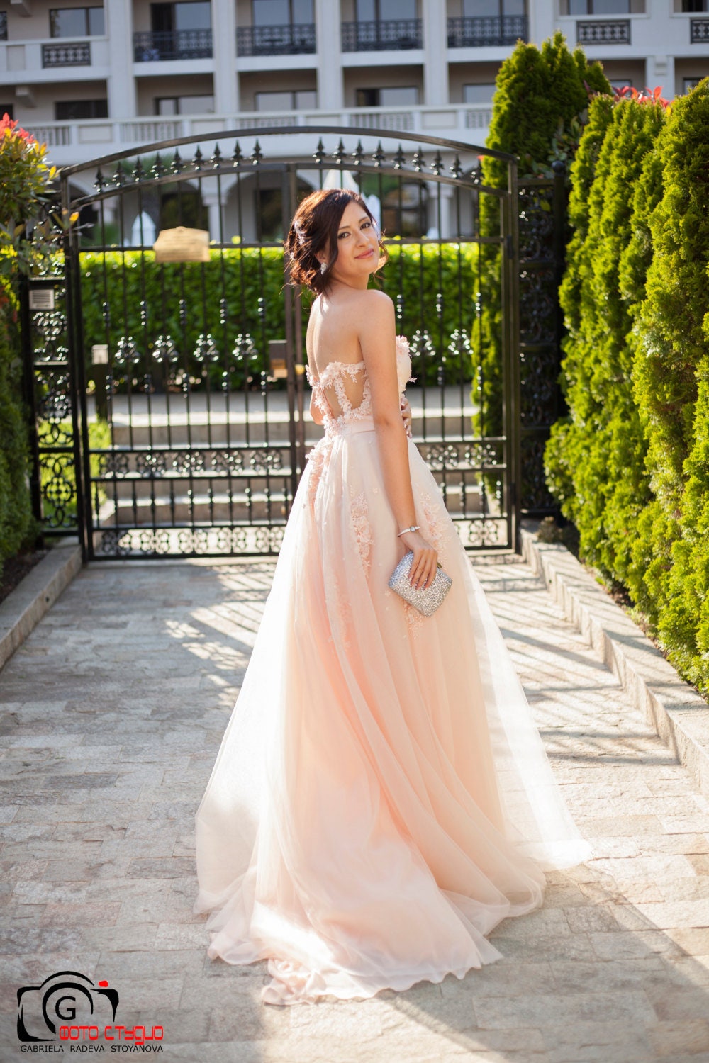 peach wedding dress