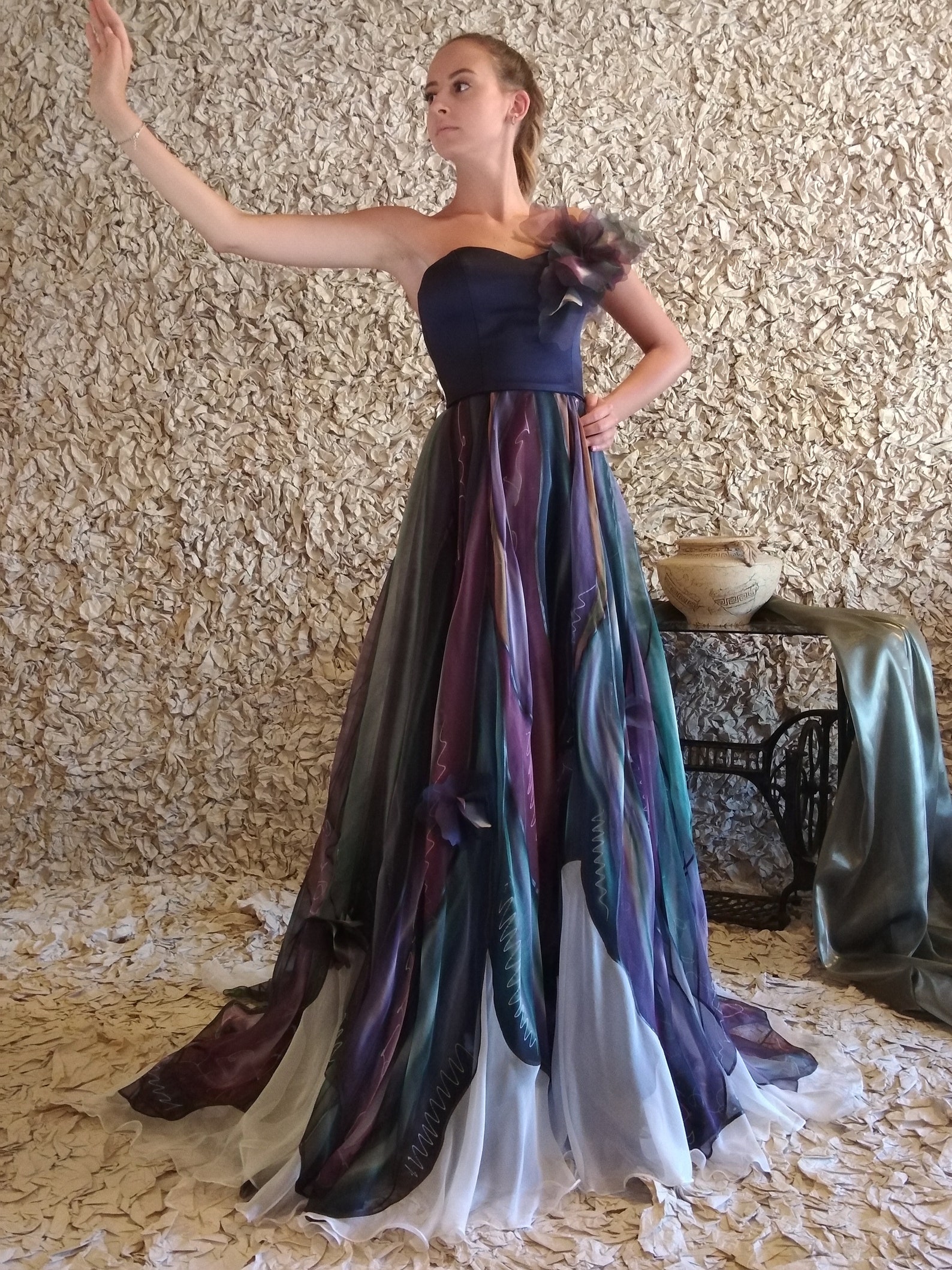 Hand Painted Dress, Ball Gown, Prom Dress, Long Formal Dress, Colorful