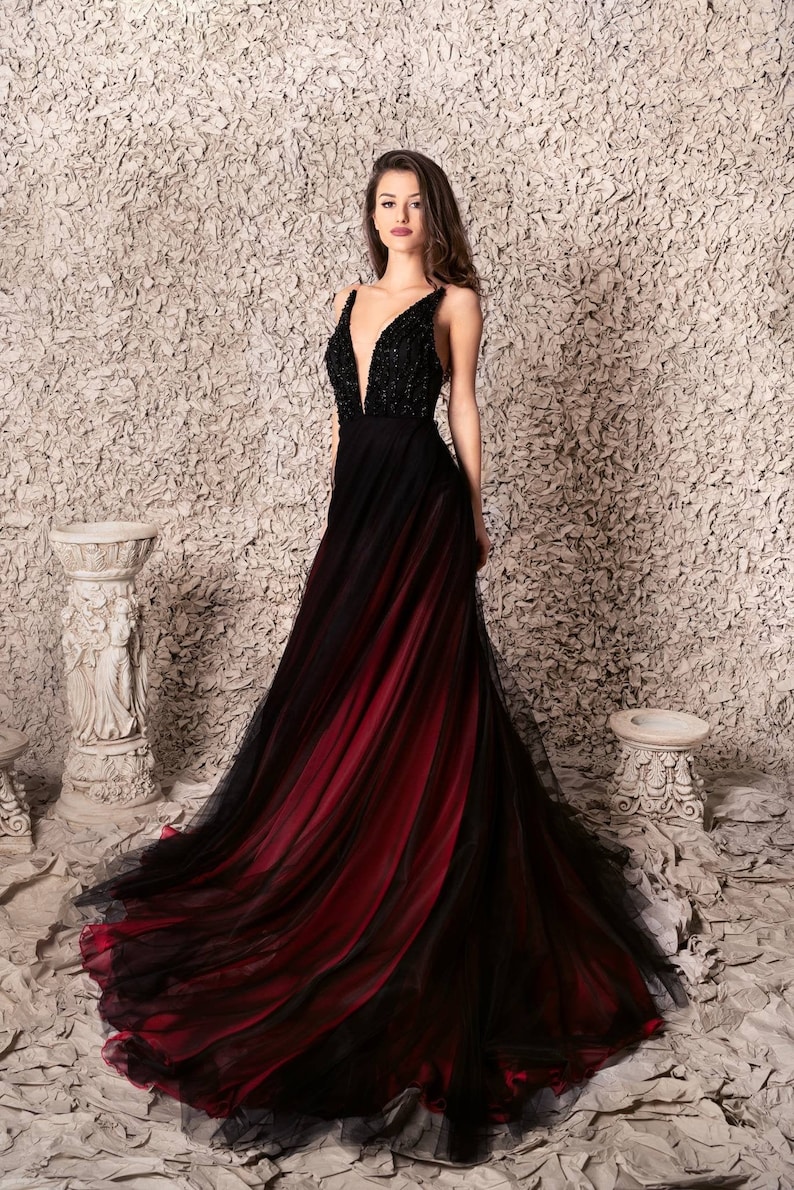 Krista Black and Dark Red Wedding Dress| Brides & Tailor