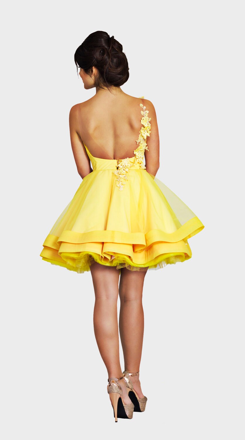 Yellow Short Dress, Prom Dance Dress, Beaded Chiffon Dress, Elegant Cocktail  Dress, Fit and Flare Dress, Bridesmaid Dress Yellow Blush Dress - Etsy