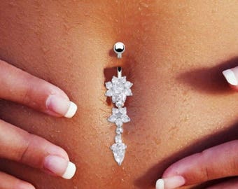 Dangle flower belly button ring