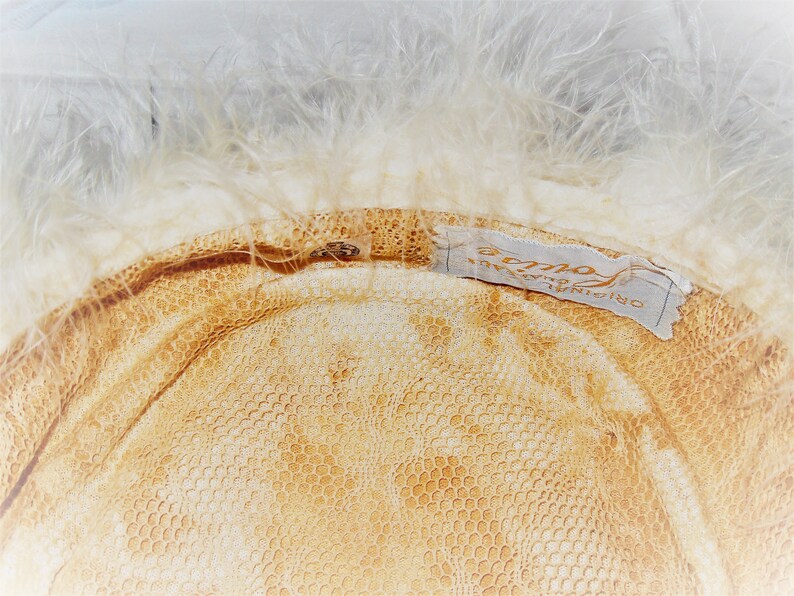 Fluffy White Feathered Pillbox Hat Louise Original Chapeaux