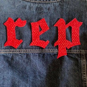 Taylor S. REP Large Sequin or Satin Letter Patches  / Choice of Silver, Black, Gold, Hot Pink, Red / Sew On Applique Patches / US Handmade