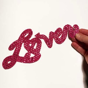 Taylor S. Lover Large Sequin Word Patch / Choice of Black, Silver, Gold, Hot Pink, Red, Purple, Blue / Sew or Glue On Applique  / USA Made