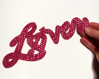 Taylor S. Lover Large Sequin Word Patch / Choice of Black, Silver, Gold, Hot Pink, Red, Purple, Blue / Sew or Glue On Applique  / USA Made