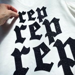 Taylor S. REP Large Sequin Letter Patches/ Choice of Silver, Black, Gold, Hot Pink, Red / Sew On or Glue On Applique Patches / US Handmade