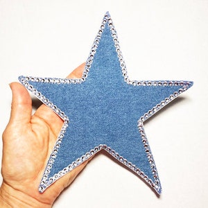 Harry Inspired Denim Star Applique' Patch with Bling Bedazzled Rhinestone Trim NYC HSLOT Madison Square Garden August 2022 Made in America