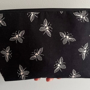 Bumble Bee makeup bag / black and white bee bag / Cosmetic bag / Gift or present