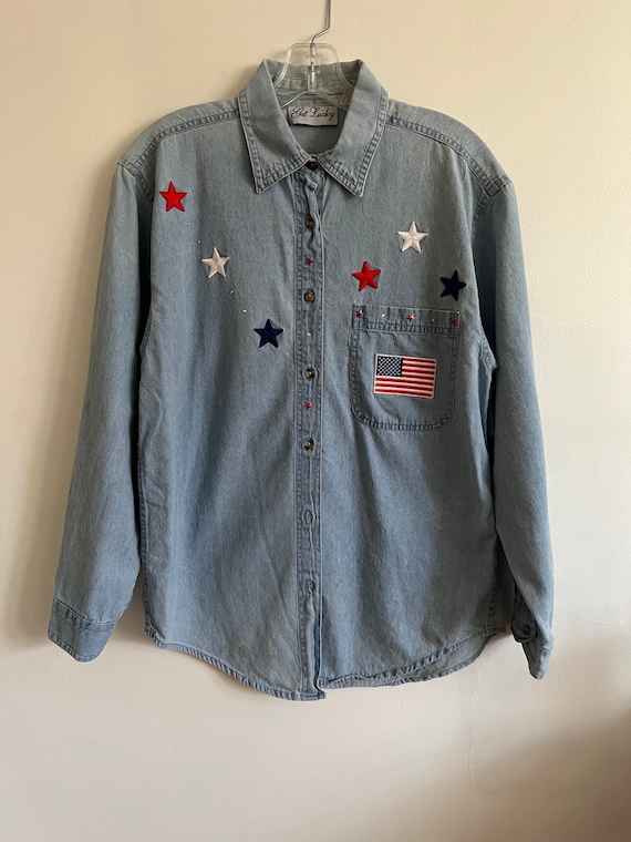 Luigi Tee, Lab with American Flag on Chambray main image 0