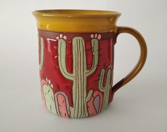 Cactus-lover's tall mug, Cactus mug, Cactus cup, Unique tea cup, Modern coffee cup, Cactus mug for him, Cacti gifts, Coffee mug, Pottery mug