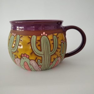 Cup with cactus, Cactus lover's gift, Pottery cactus cup, Coffee cup handmade, Cactus mug, Coffee cup, Pottery cup handmade, Big coffee mug
