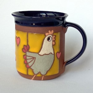 Coffee Mug, Unique Teacup, Pottery cup, Funny Mug, Chicken Mug, Coffee Funny Mug, Pottery Coffee Mug, Pottery Tea Mug, Hen mug