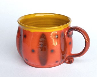 Coffee cup handmade, Ceramic tea mug, Orange coffee cup, Pottery cup handmade, Big coffee mug