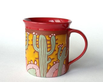 Coffee cup, Cactus tea cup, Ceramic mug, Handmade mugs, Pottery mug, Cactus lovers mug, Coffee mug, Cactus coffee cup, Arizona cactus cup