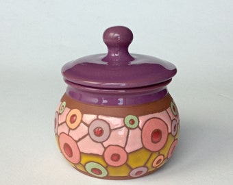 Sugar bowl, Pottery jar with lid, Sugar container with lid, Storage box, Spices container, Treasure container, Keepsake container, Clay box