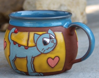 Ceramic mug, Cat mug, Stoneware mug, Unique coffee mug, Handmade kids mug, Funny mugs, Cat lovers mug, Cats accessories, Cat mug, Coffee mug
