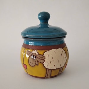 Ceramic sugar bowls, Sugar container with lid, Lidded pottery jar, Salt jar, Sugar bowl with lid, Funny storage box, Unique sugar box
