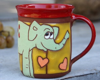 Handmade mug, Mug pottery, Handmade animal mug, Elephant mug, Ceramic mug handmade, Ceramic cup, Handmade cup, Animal mug, Tea mug