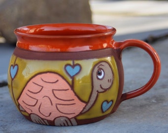 Pottery Mug, Kids turtle mug, Stoneware Ceramic Coffee Cup, Handmade Mug, Coffee cup, Unique tea mug, Turtle kids mug, Original mug, Tea cup