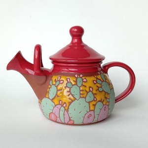 Teiera in ceramica, Teiera unica con cactus, Teiera in ceramica, Teiera rossa, Regalo per gli amanti dei cactus, Teiere, Teiera in ceramica artistica, Teiere in argilla