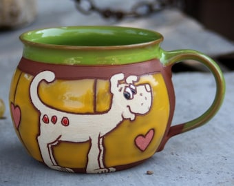 Tasse faite à la main, Tasse en poterie, Tasse pour animaux, Tasse pour amoureux des chiens, Tasse à café, Tasse à thé, Tasse pour chiens, Tasse drôle d’animal, Drôle de tasse pour chien