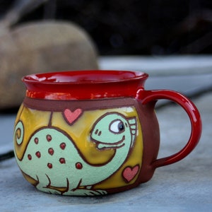 Handmade Ceramic Dinosaur Mug: Funny Kids Pottery Mug