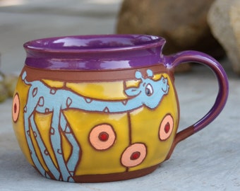 Ceramic mug, Coffee cup, Pottery teacup, Tea cup, Cute mug, Giraffe mug, Christmas gift mug, Unique teacup, OOAK mug, Handmade mug, Tea mug