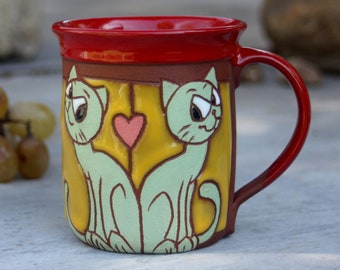Cat Mug, Handmade Tea Mug, Animal mug, Pottery Mug, Funny Kids Mug, Cat Cup, Coffee Funny Mug, Pottery Coffee Mug, Handmade mug, Cat decor