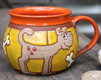 Handmade mug, Kids mug, Big coffee mug, Animal mug, Funny kids mug, Dog mug, Cup with dog, Tea cup, Pottery mug, Ceramic mug, Coffee mug