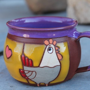 ooak mug, kids mug, chicken mug, handmade mug ceramic, hen mug, cup for kids, pottery mug