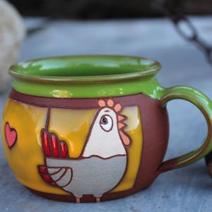 coffee mug, handmade ceramic mug, chicken mug, ceramic mug hen, pottery coffee cup, pottery handmade, pottery mug, chicken cup, ceramic cup