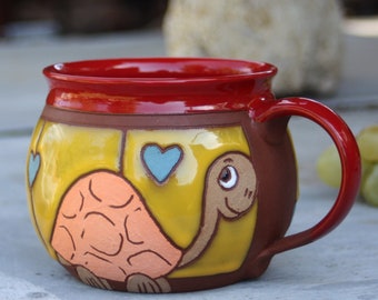 Unique coffee mug, Pottery mug, Ceramic mug, Coffee mug handmade, Pottery handmade, Handmade kids mug, Mug pottery, Turtle mug