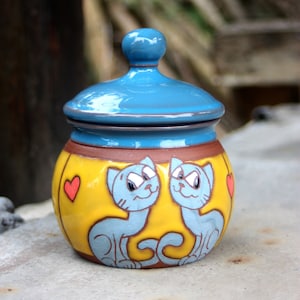 Lidded sugar bowl, Pottery sugar bowl, Handmade sugar keeper, Tea and coffee accessories, Kitchen storage, Cat sugar bowl, kitchen canister