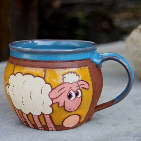 Handmade coffee mug, Pottery tea mug, Ceramic mug handmade, Mugs for kids, Large coffee mug, Unique potterymug, Mug with sheep, Pottery cup